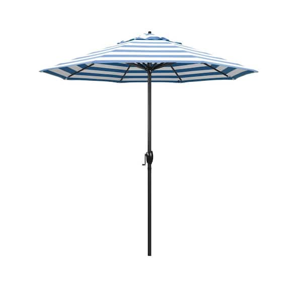 California Umbrella 7.5 ft. Black Aluminum Market Patio Umbrella Auto Tilt in Cabana Regatta Sunbrella