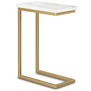 Skyler Industrial 18 in. Wide Metal C Side Table with Marble Top in Marble Top/ Gold, Fully Assembled