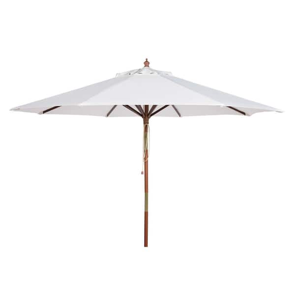 SAFAVIEH Cannes 9 ft. Wood Market Patio Umbrella in White