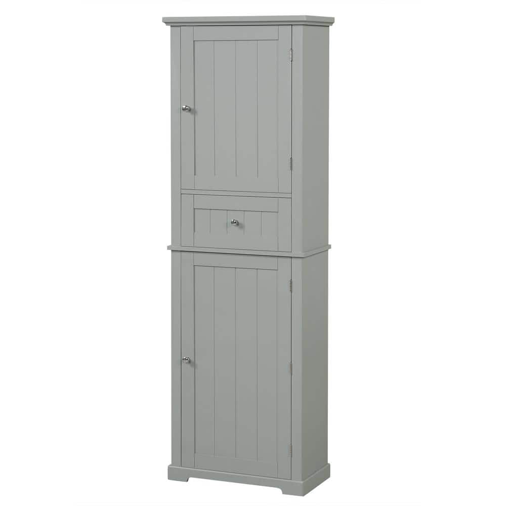 22 in. W x 11 in. D x 67.7 in. H Gray Linen Cabinet with Drawer and Adjusta