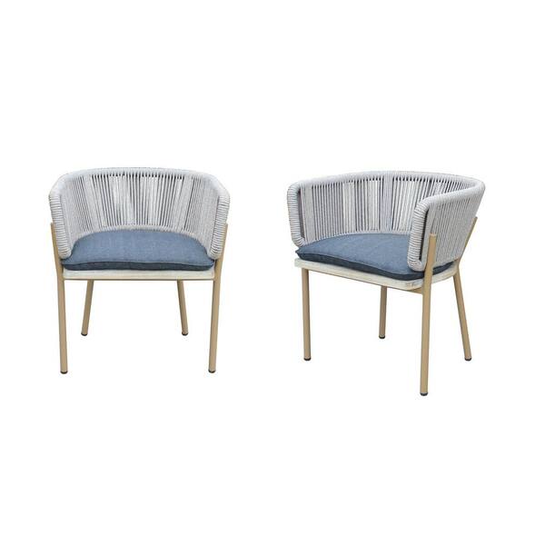 Outsy Melina Patio Wood Aluminum and Rope Dining Chair Milk and Coffee Legs (Set Of 2)