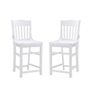Thaler 24 in. White Slat Back Wood Counter Stool with Wood Seat Set of 2
