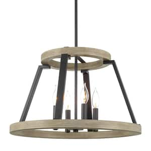 Ludlow 60-Watt 4-Light Black Farmhouse Pendant Light, No Bulb Included