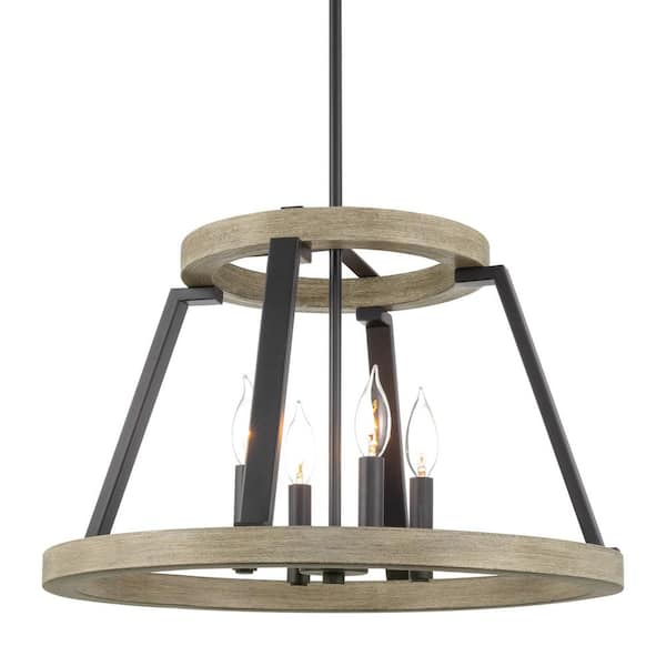 Kira Home Ludlow 60-Watt 4-Light Black Farmhouse Pendant Light, No Bulb Included