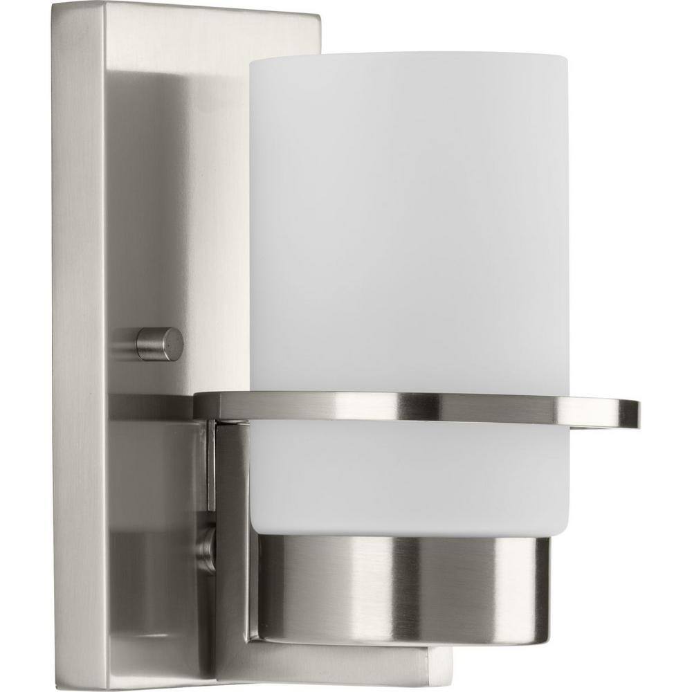 Brushed Nickel Cylinder Vanity Light with Etched Glass Shade