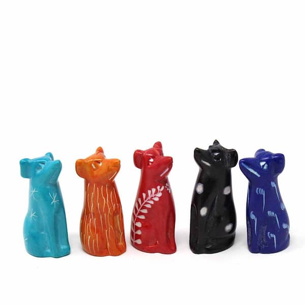 Unbranded 5-Pack - Soapstone Dogs Sculptures - Mini - Assorted Colors