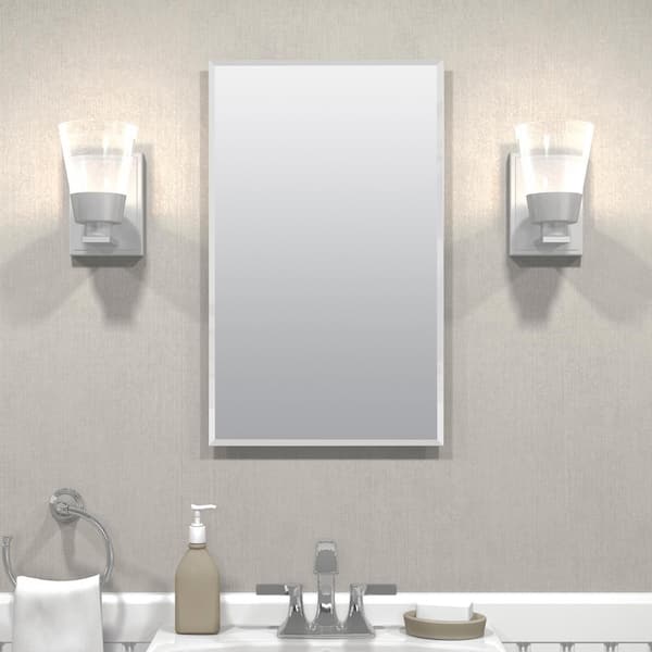 Zenith 16 in. W x 26 in. H Rectangular Recessed or Surface Mount Frameless Beveled Mirror Medicine Cabinet