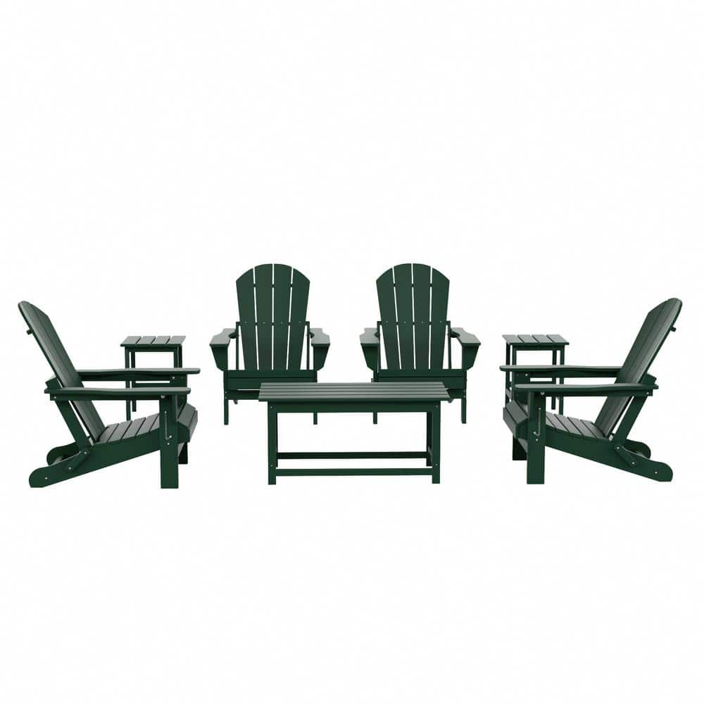 Laguna 7-Piece Fade Resistant Outdoor Patio HDPE Poly Plastic Folding Adirondack Chair Conversation Set in Dark Green price history on PriceWatchPro