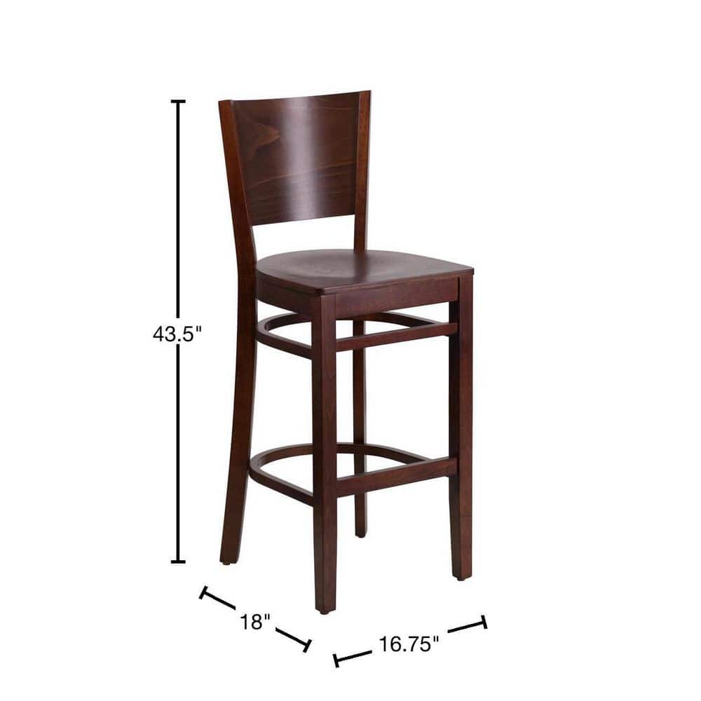 Walnut Solid Back Wooden Barstool with Footrest