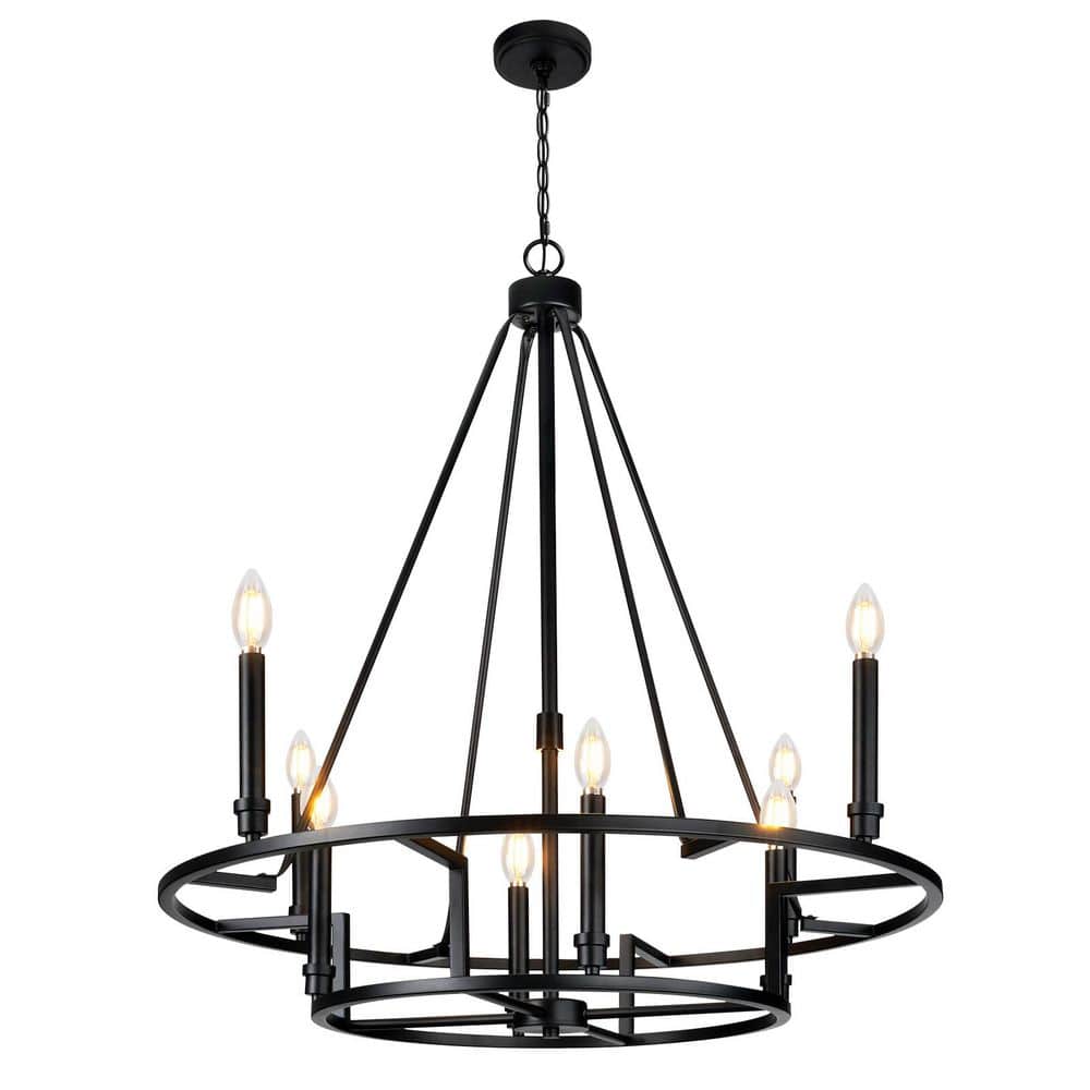 8-Light Matte Black Wheel Design Double-Tier Round Chandelier for Dining Room with Dimmable E12 Bulbs price history on PriceWatchPro