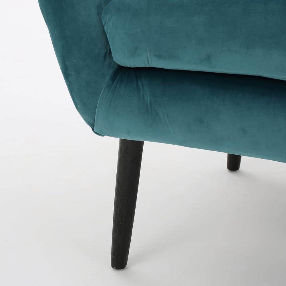 Dark Teal Velvet Wingback Accent Chair with Wood Legs