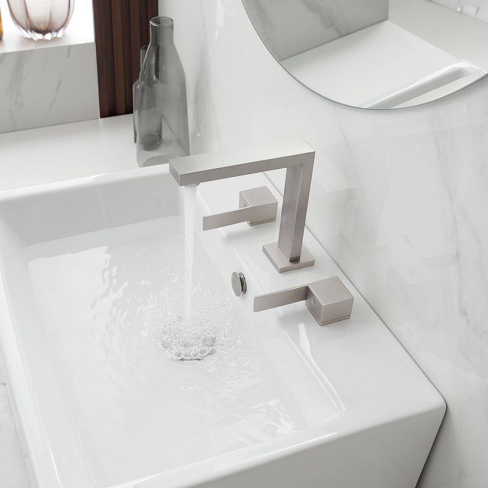 Brushed Nickel Widespread Double Handle Low-Arc Bathroom Faucet