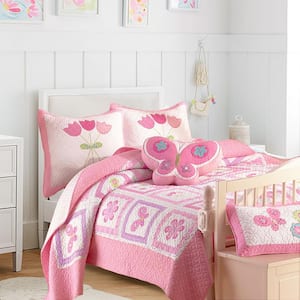 Bedspread Coverlet Pink Flower Garden Girl Quilt Set 