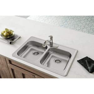33 in. Drop-in 2-Bowl 22-Gauge  Stainless Steel Sink Only and No Accessories