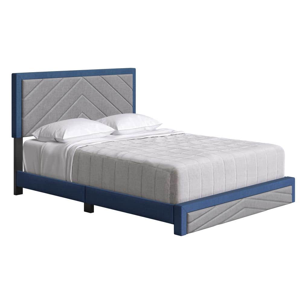 Full Size Gray Linen Upholstered Platform Bed with Tufted Headboard