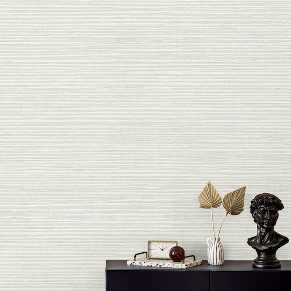 60.75 sq. ft. Metallic Ivory and Light Gray Langston Stringcloth Unpasted Paper Wallpaper Roll