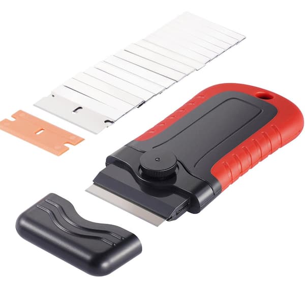 Razor Blade Scraper, 15 Extra Blades, Locking Scraper Tool with Security Cap, Carbon Steel and POM Blades, for Labels