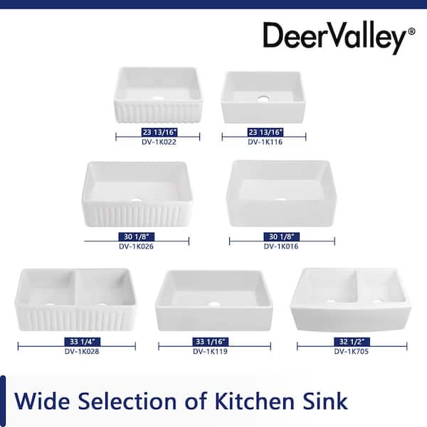 DeerValley DV-1K119 Feast 33 L x 20 W Ceramic Farmhouse Kitchen Sink