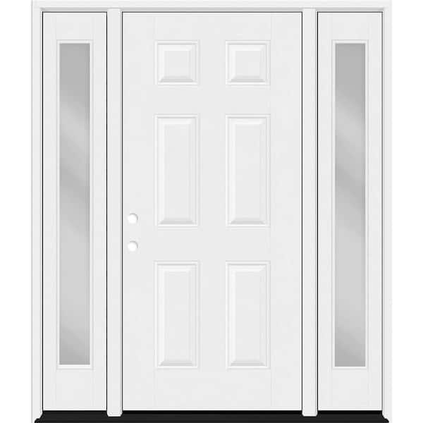 Steves & Sons Regency 64 in. x 80 in. 6 Panel RHIS Unfinished White Mahogany Fiberglass Prehung Front Door with Clear12 in. SLs 6-9/16