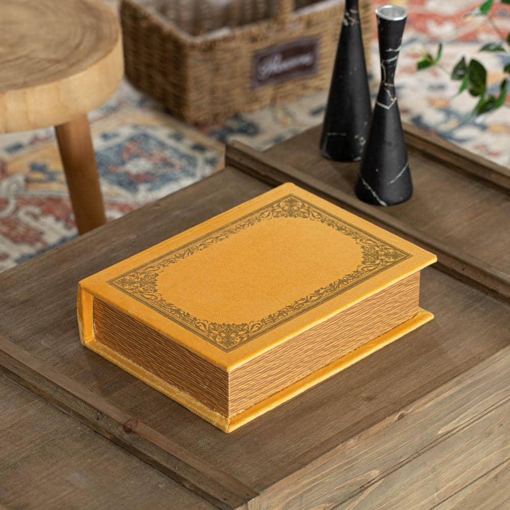 Set of 4 Yellow Vintage Book Shaped Wooden Storage Boxes