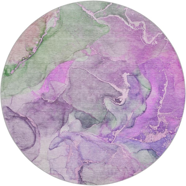 Dream Shag Premium Machine Washable Abstract ADS500 Purple 8 ft. x 8 ft. Round Rug