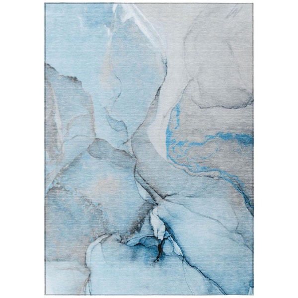 Blue and Ivory 8 ft. x 10 ft. Abstract Indoor / Outdoor Area Rug