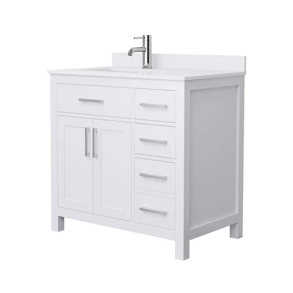 Wyndham Collection Beckett 36 in. W x 22 in. D x 35 in. H Single Sink Bathroom Vanity in White with White Cultured Marble Top