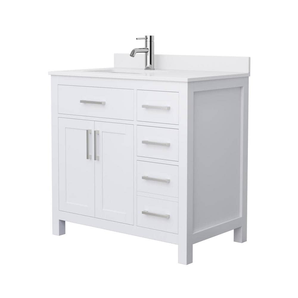 Beckett 36" White Wood Single Bathroom Vanity with Marble Countertop