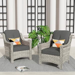 Eureka Gray Modern Wicker Outdoor Lounge Chair Seating Set with Black Cushions (2-Pack)