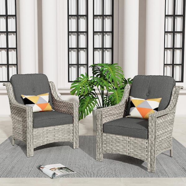 Toject Eureka Gray Modern Wicker Outdoor Lounge Chair Seating Set with Black Cushions (2-Pack)