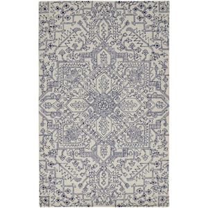 Ivory and Navy 2 ft. x 3 ft. Floral Area Rug