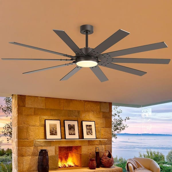 Flashwind 72 in. Black Ceiling Fan with 8 Black/Wood Grain ABS