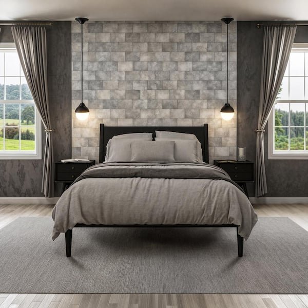 Mid-Century Black Bed Frame Full Panel Platform Bed