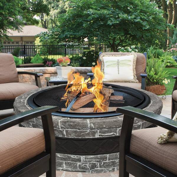 Home & Garden Titan 40" Round Mosaic Slate Top Fire Pit Table w/ Log