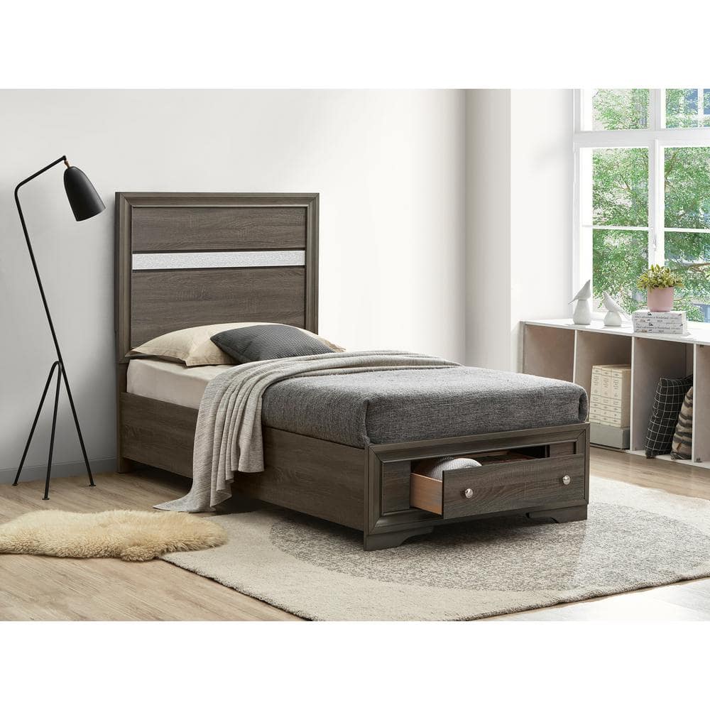 Madrid Gray Wood Frame Twin Panel Bed