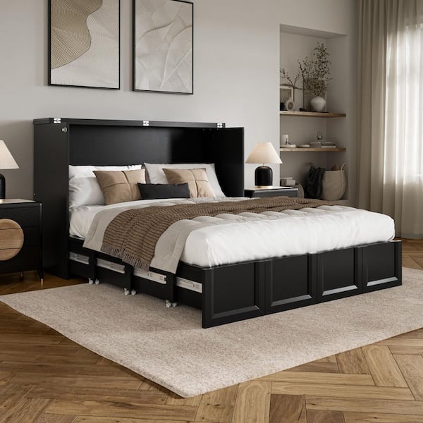 AFI Athena Black Wood Frame Queen Murphy Bed Chest with 6 in