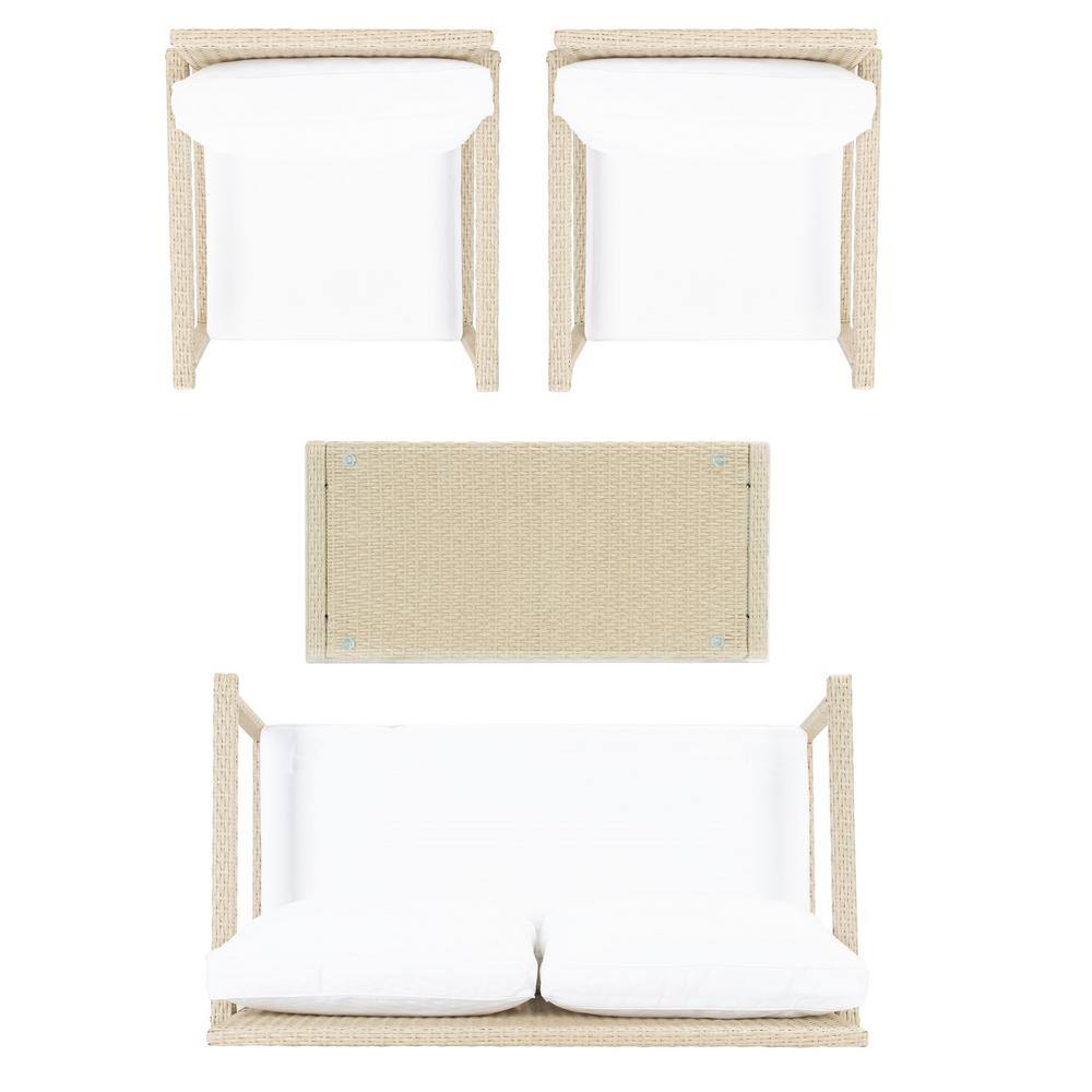 Beige Wicker 4-Piece Outdoor Living Set with Cushions