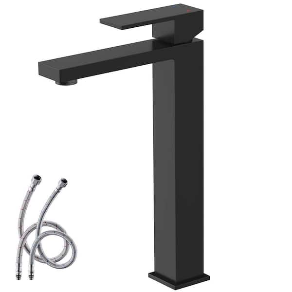 Basin Faucet Single Handle Single Hole Bathroom Faucet with 15-Degree Spout Splash-Free Soft Water Flow in Matte Black