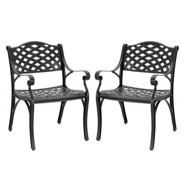 Nuu Garden 2-Piece Cast Aluminum Outdoor Arm Dining Chair Patio Bistro Chairs in Black