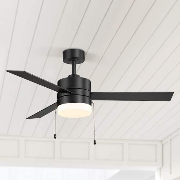 Primo 52 in. Indoor Black Standard Ceiling Fan with LED Bulbs with Pull Chains Control and Glass Light Kit