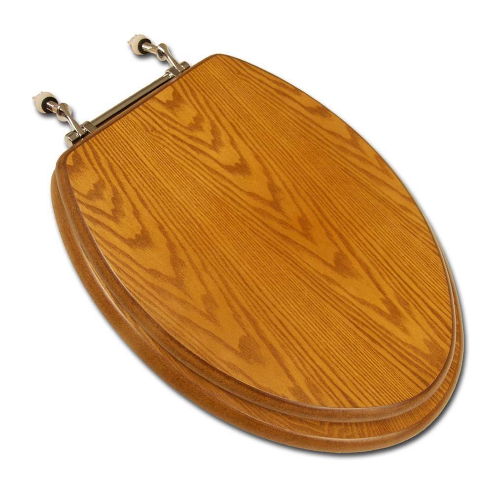 JONES STEPHENS Decorative Wood Elongated Closed Front Toilet Seat with Cover and Chrome Hinge in