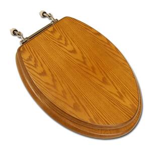 Decorative Wood Elongated Closed Front Toilet Seat with Cover and Chrome Hinge in Dark Brown Oak