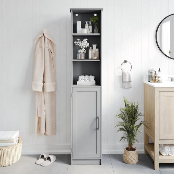 Carnegy Avenue Vega 15 in. W x 9 in. D x 70 in. H Engineered Wood Linen Freestanding Tower Linen Cabinet in Gray