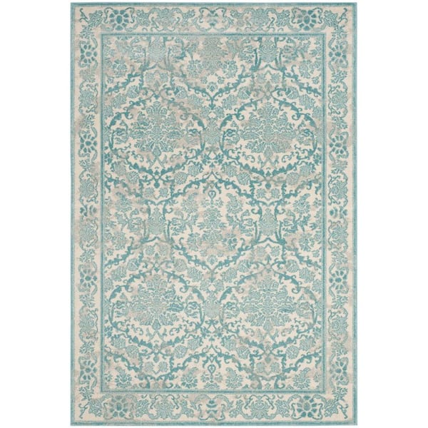 Evoke Ivory/Light Blue 7 ft. x 9 ft. Floral Border Antique Area Rug