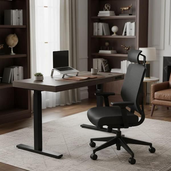 Homy Casa KEAPL 48 in. W Driftwood Brown Electric Adjustable Standing Desk with Drawer and USB Ports, Wood and Metal Frame