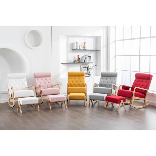 【全品送料無料】 Modern Mid-Century Red Chair Rocking Fabric Upholstered テーブル・チェア・ハンモック