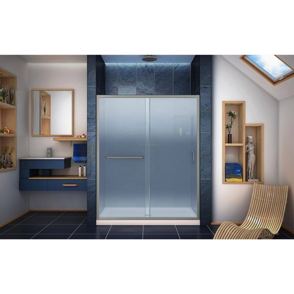 Infinity-Z 60" Frosted Glass Sliding Shower Kit with Brushed Nickel Finish
