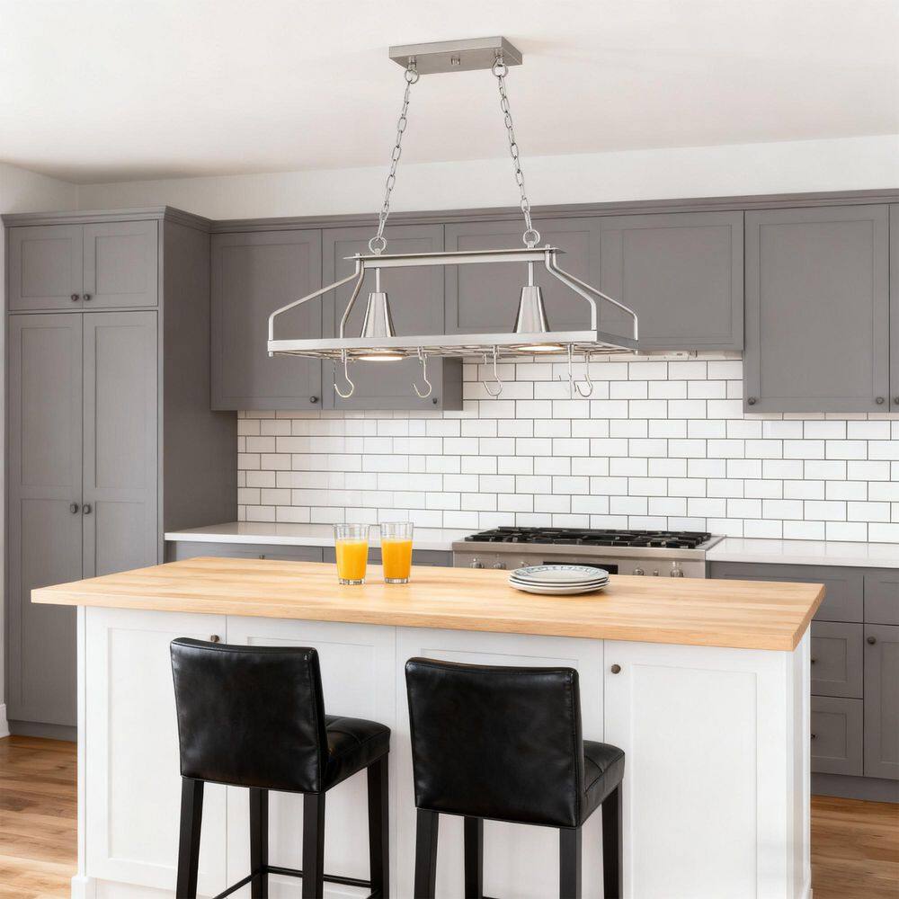 Avex 2-Light Brushed Nickel Pendant Light Kitchen Pot Rack Light with Cage Shade, No Bulbs Included price history on PriceWatchPro