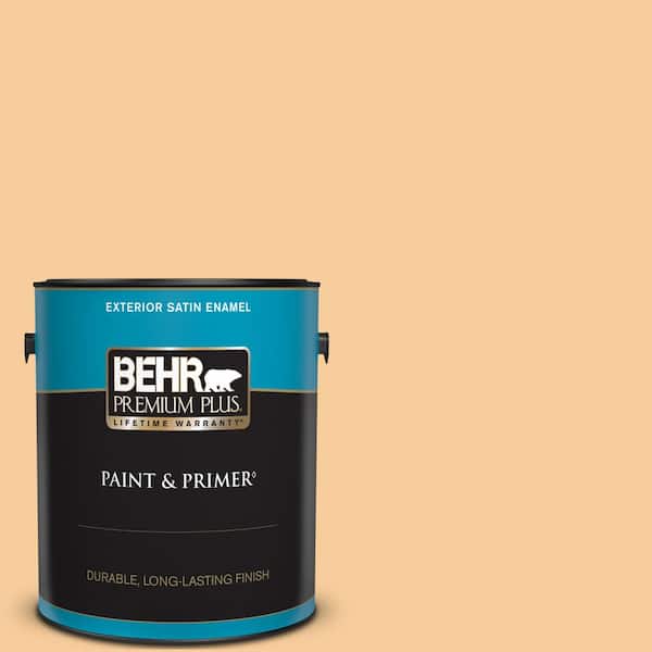 BEHR PREMIUM PLUS 1 gal. #300C-3 Bagel Satin Enamel Exterior Paint & Primer