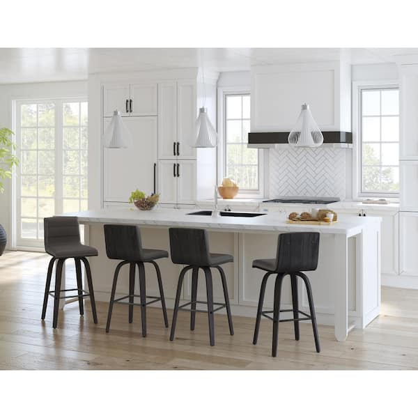 Vienna 26 in. H Grey Counter in Black Brushed Wood with Faux Leather Bar Stool